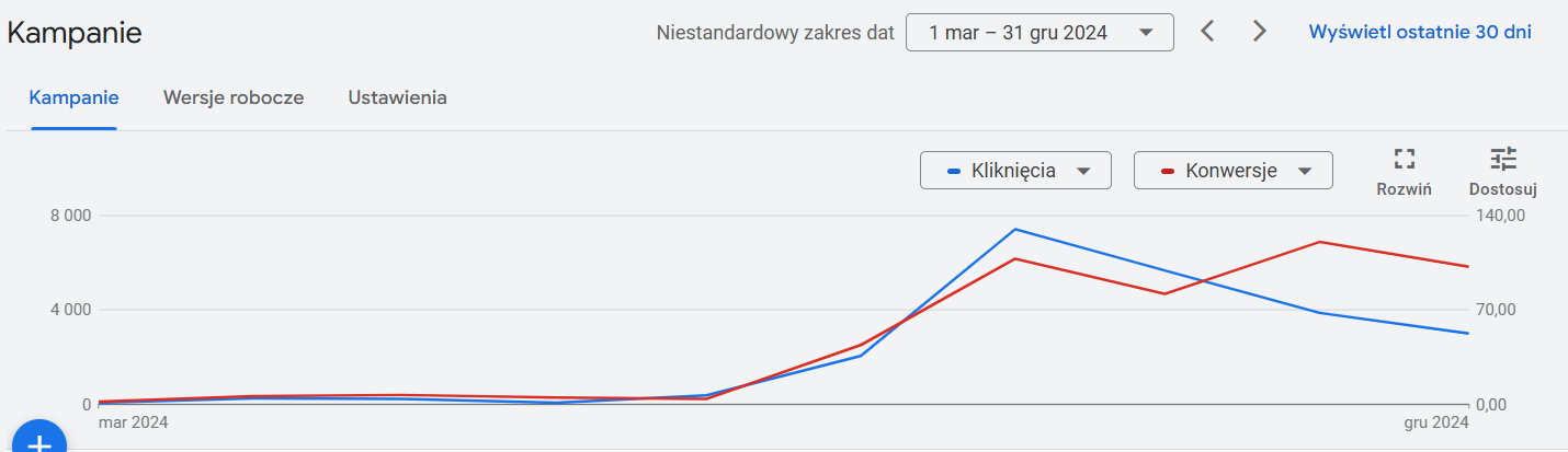 Wzrost przychodów Google CPC (Styczeń 2023 - Październik 2024)